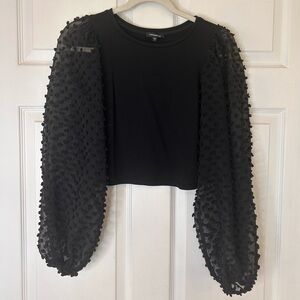 Mittoshop Black Pom-Pom Sleeve Blouse